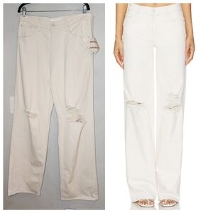 NWT MOTHER 32 Tall Down Low Spinner Heel Cream Wide Leg Distressed Denim Jeans